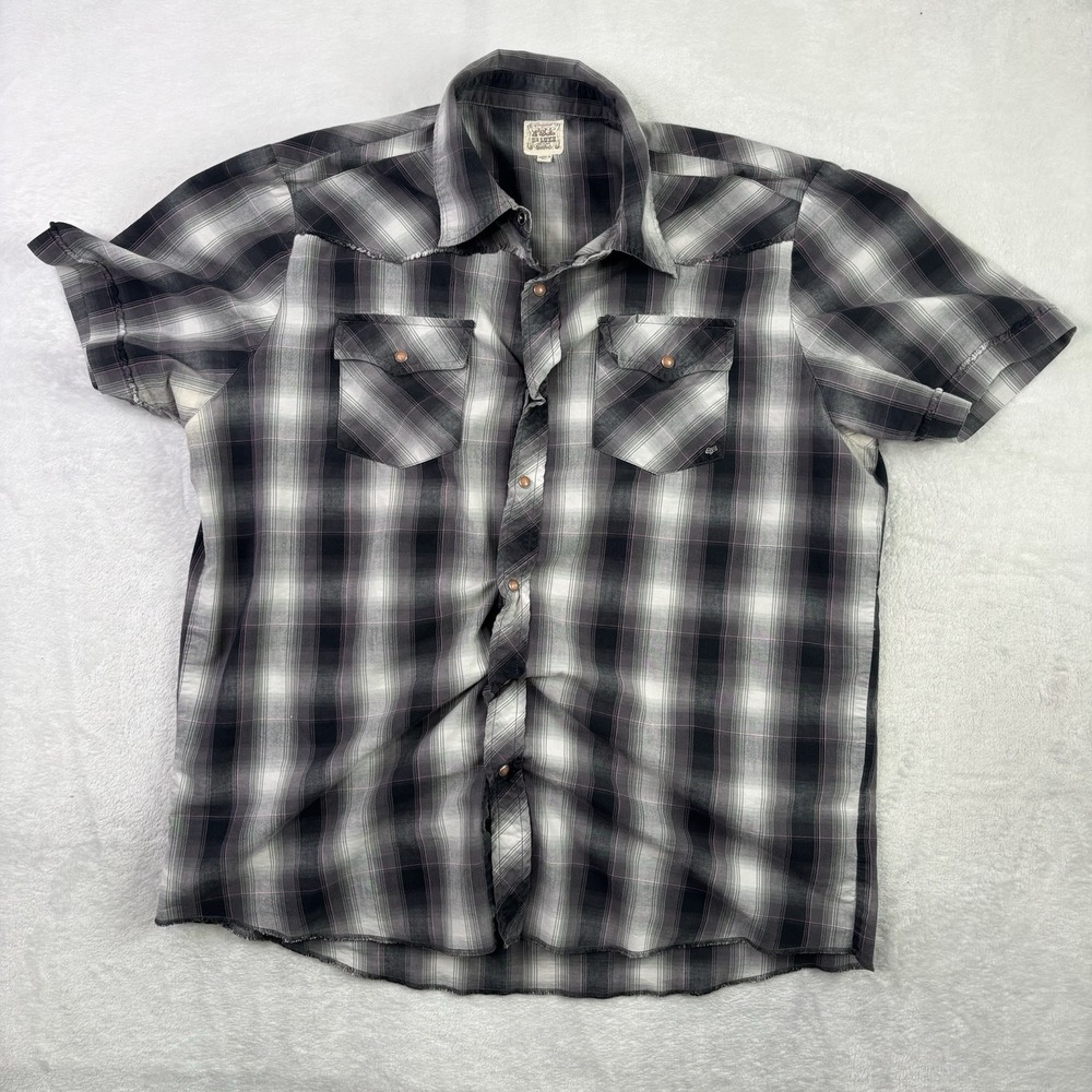 Y2K Fox De Luxe Plaid Pearl Snap Short Sleeve Collared Shirt Men's XL